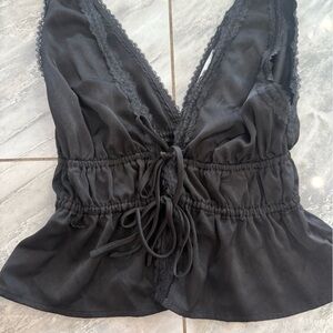 Wayf Black Lace-Trimmed Strapless Top